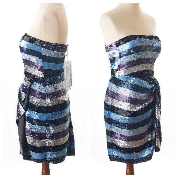 NWT Parker Sequin Striped Strapless Ruffle Cocktail Formal Dress - Picture 4 of 8